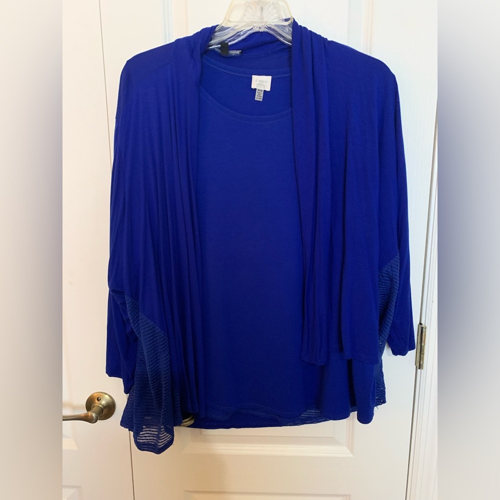 Cupio Blue Blouse and Cable & Gauge Jacket with Elegant Lightweight Design